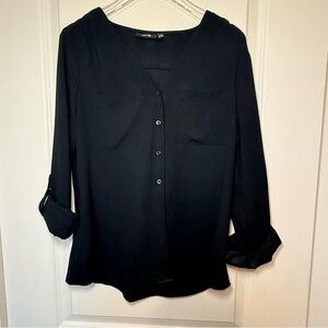Apt. 9 Black Button-Front Roll-Tab Blouse